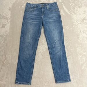 Boden Jeans Womens 4 Petite Blue Girlfriend Mid Rise Tapered Stretch Casual